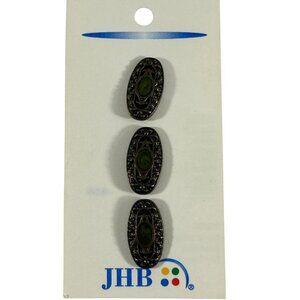 Vintage JHB Ornate Metal Buttons Set of 3 Oval Green Stones Italy New on Card